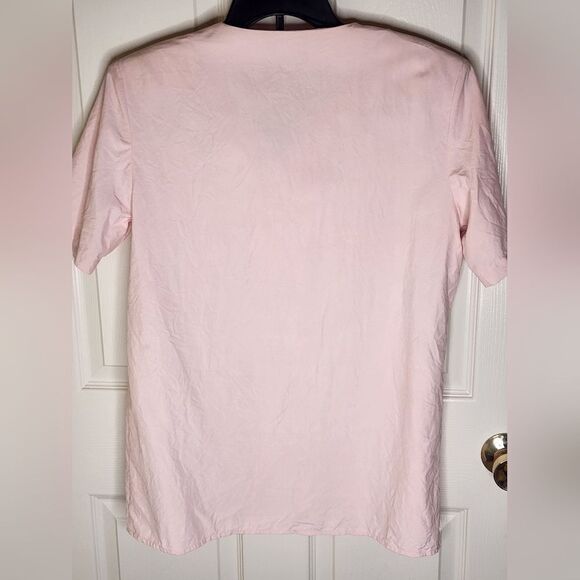 Silk House L 100% SILK Pink  Shrtslv Split Hem Buttons Up Women TopBlouse Shirt - Picture 7 of 7